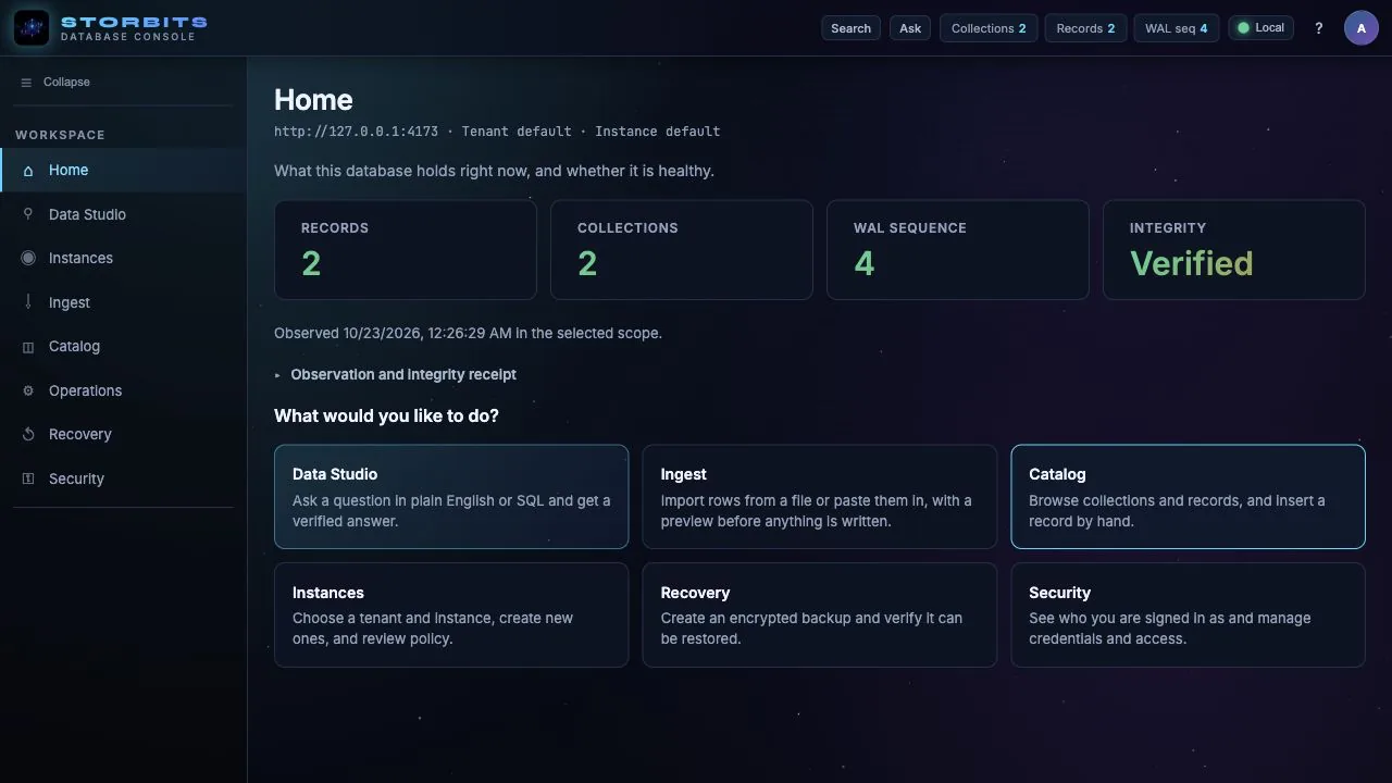 Storbits Database Console